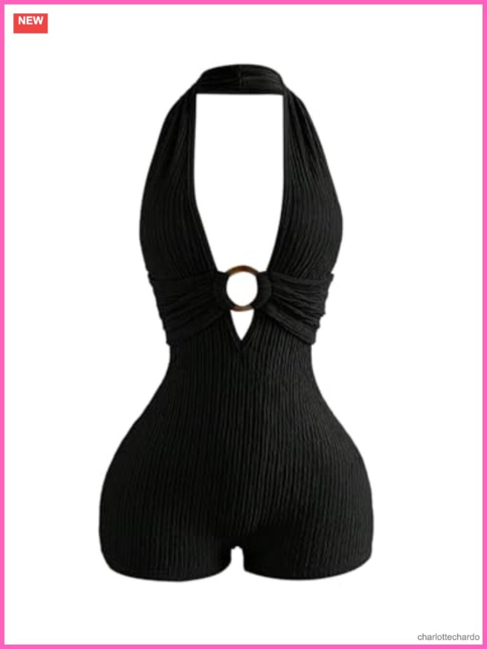 Textured Halter Neck Backless Sleeveless Romper
